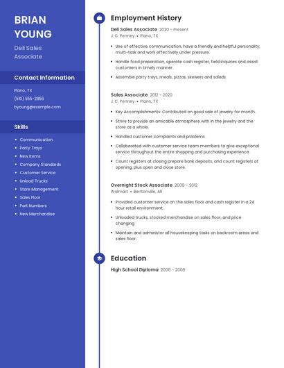 Deli Sales Associate Resume