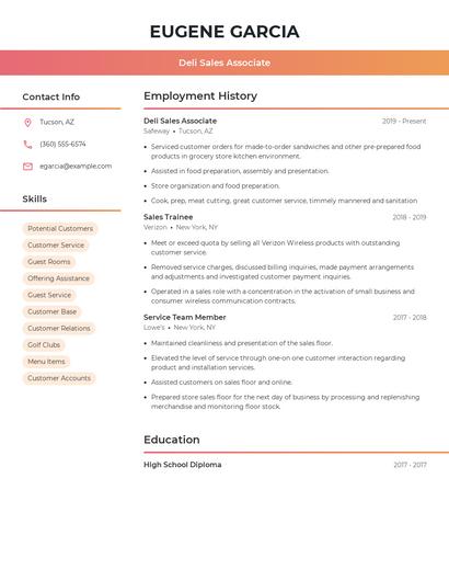 Deli Sales Associate Resume
