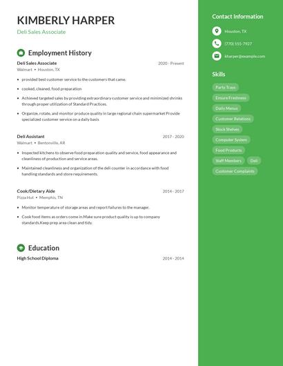 Deli Sales Associate Resume