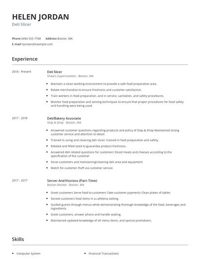 Deli Slicer Resume