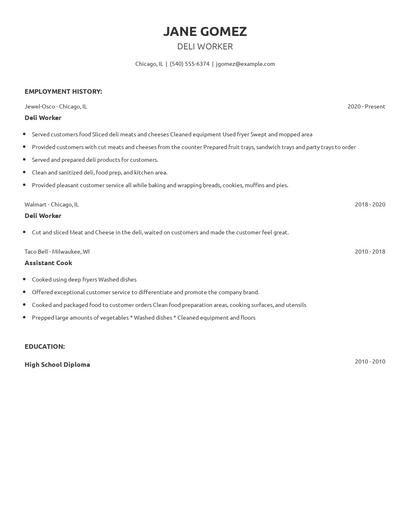 Deli Worker Resume