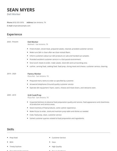 Deli Worker Resume