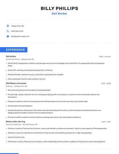 Deli Worker Resume