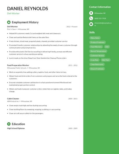 Deli Worker Resume