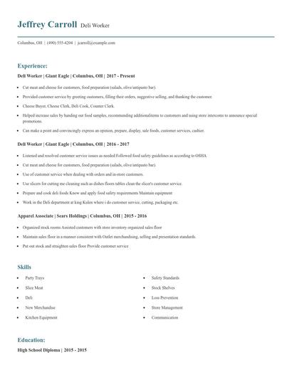 Deli Worker Resume