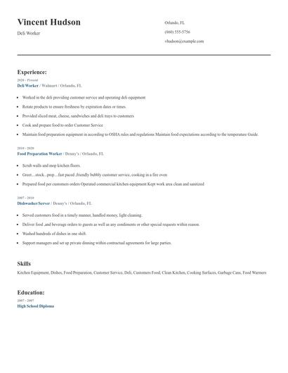 Deli Worker Resume