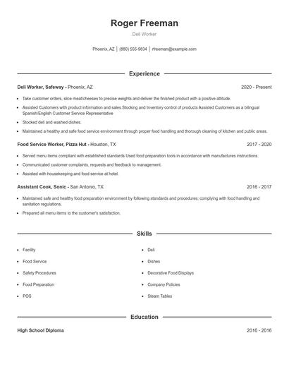 Deli Worker Resume