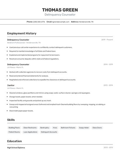 Delinquency Counselor Resume