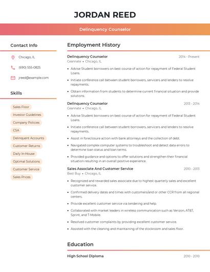 Delinquency Counselor Resume