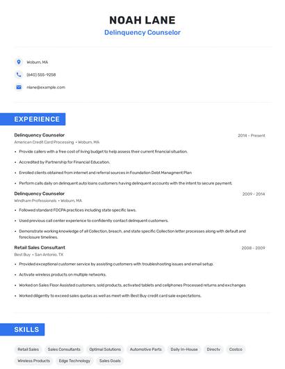 Delinquency Counselor Resume
