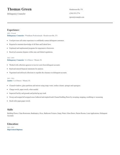 Delinquency Counselor Resume