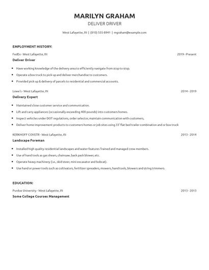Deliver Driver Resume