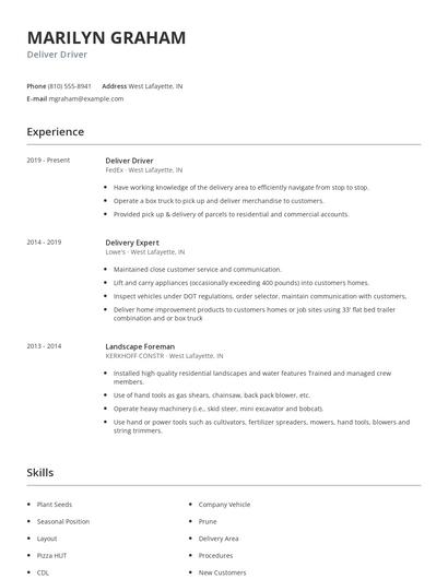 Deliver Driver Resume