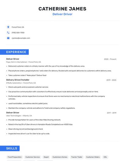 Deliver Driver Resume