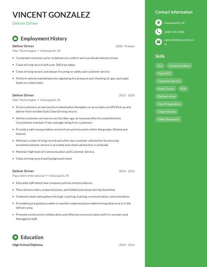 Deliver Driver Resume