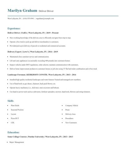 Deliver Driver Resume