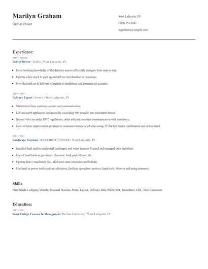 Deliver Driver Resume