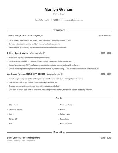 Deliver Driver Resume
