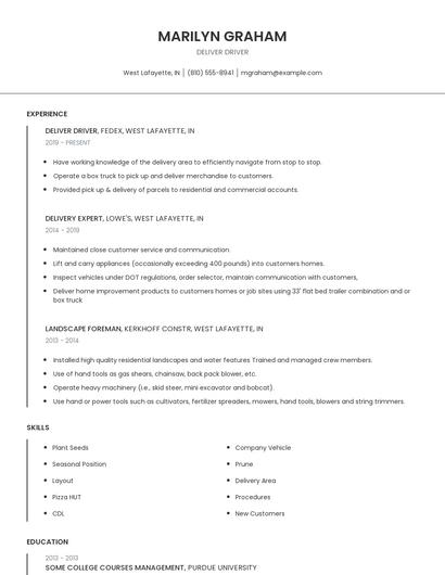 Deliver Driver Resume
