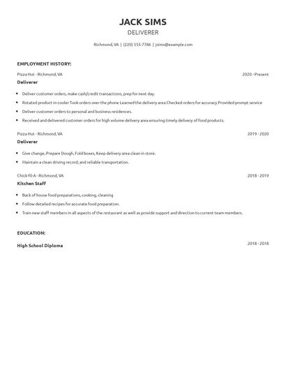 Deliverer Resume