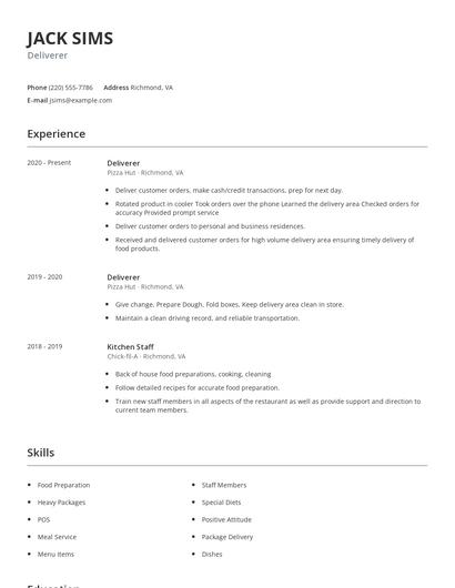 Deliverer Resume