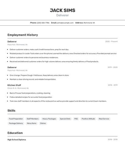 Deliverer Resume