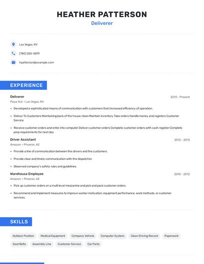 Deliverer Resume