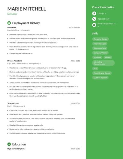Deliverer Resume