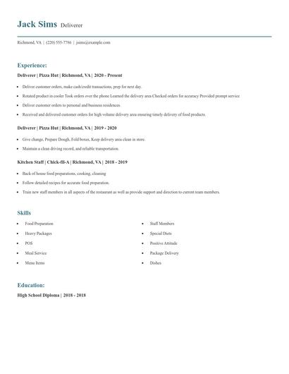 Deliverer Resume