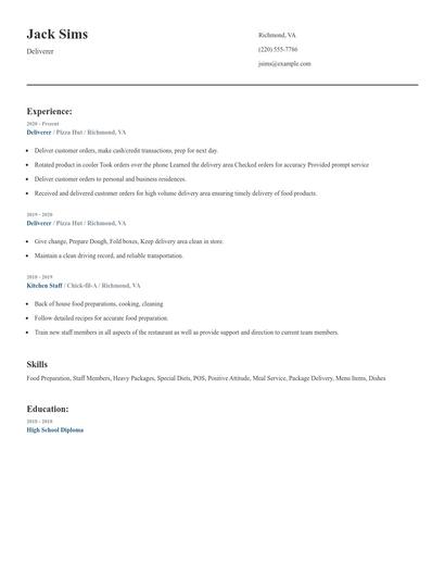 Deliverer Resume