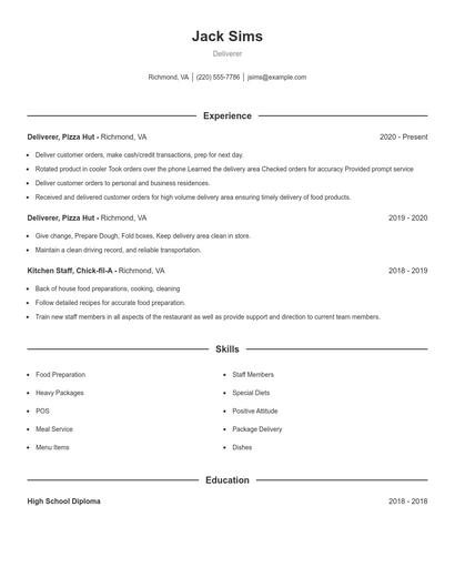 Deliverer Resume