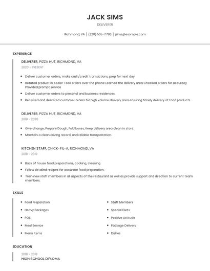 Deliverer Resume