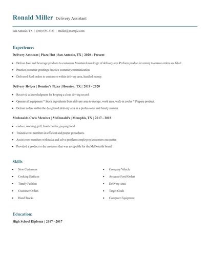 Delivery Assistant Resume