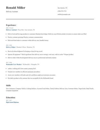Delivery Assistant Resume
