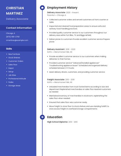 Delivery Associate Resume
