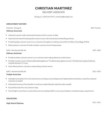 Delivery Associate Resume