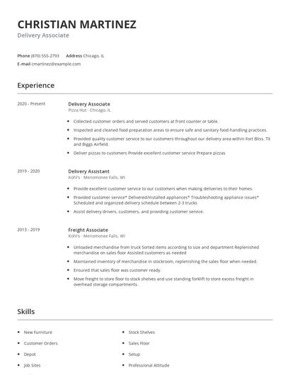 Delivery Associate Resume