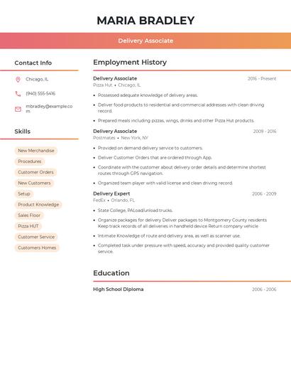 Delivery Associate Resume