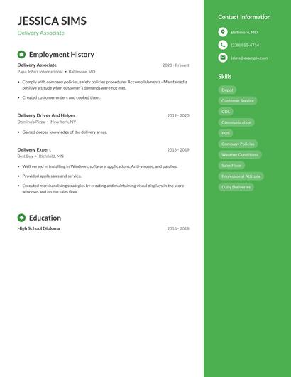 Delivery Associate Resume