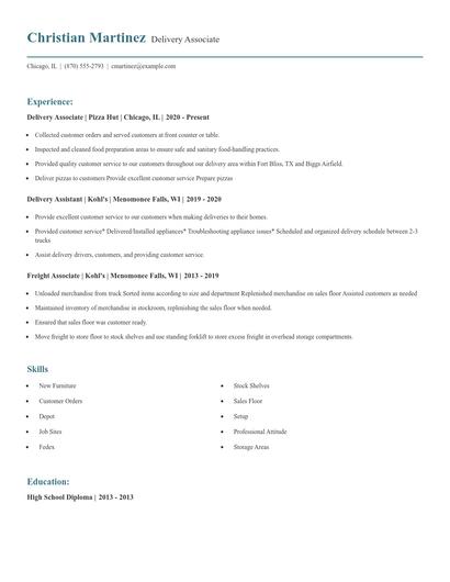 Delivery Associate Resume