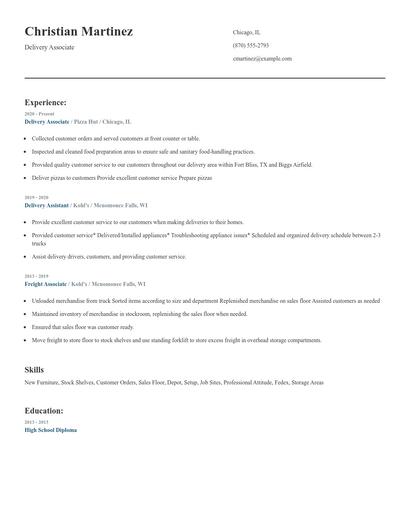 Delivery Associate Resume
