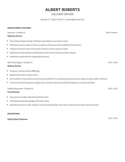 Delivery Driver Resume