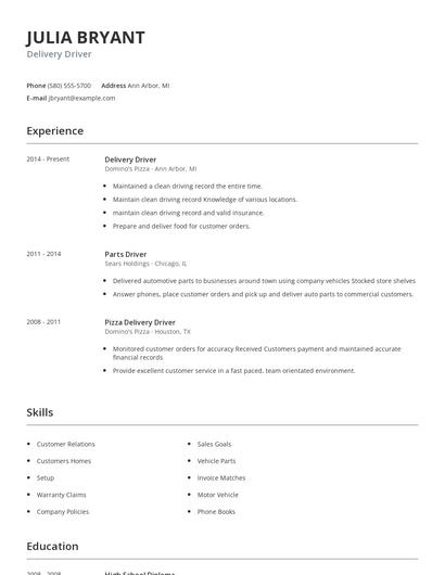 Delivery Driver Resume