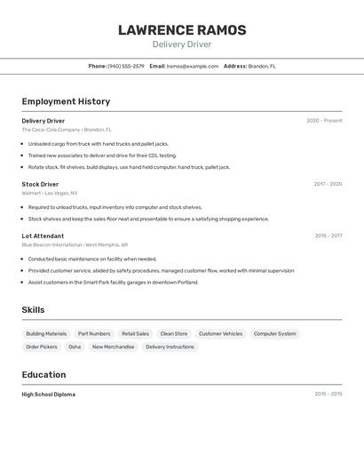 Delivery Driver Resume