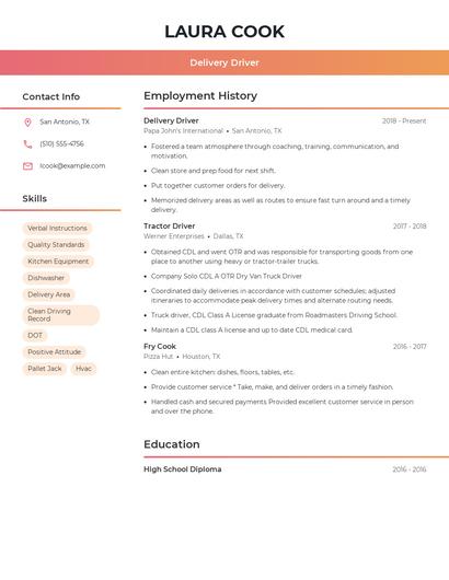 Delivery Driver Resume
