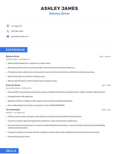 Delivery Driver Resume