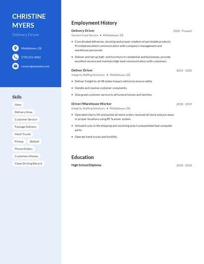 Delivery Driver Resume