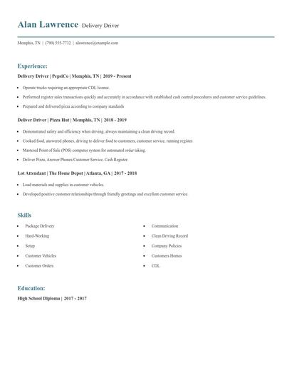 Delivery Driver Resume