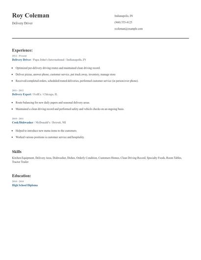 Delivery Driver Resume