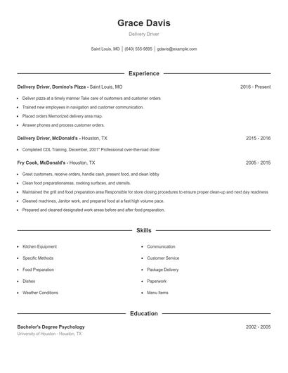 Delivery Driver Resume